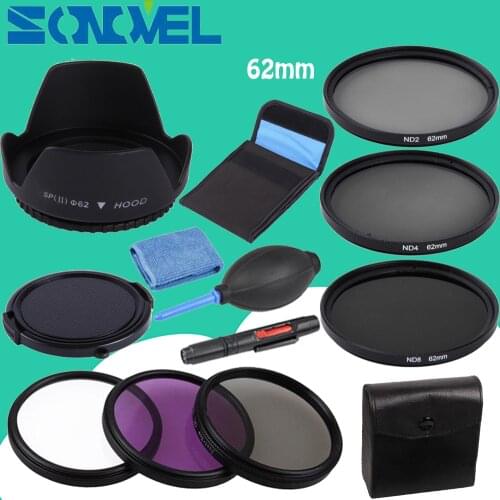 62mm UV CPL FLD ND 2 4 8 Neutral Density Filter Lens Set+lens hood+Cap For Sony NEX-5R NEX-F3 NEX-6/7 E 18-200mm / E 10-18mm f/4