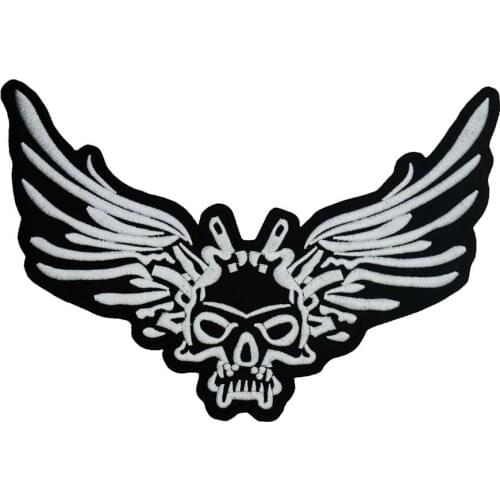 Winged skull large backing Embroidered punk biker Patches Clothes Stickers Apparel Accessories Badge