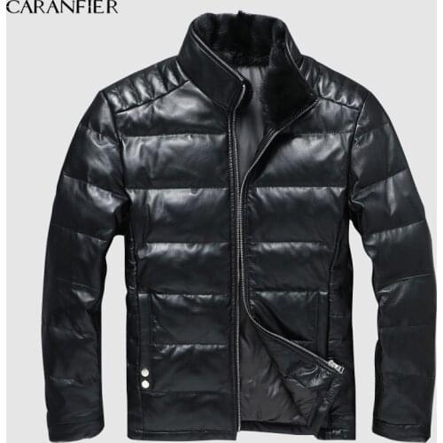 CARANFIER Winter Genuine Leather Jacket Men Sheepskin Coat Duck Down Jacket Men Warm Real Chaqueta Cuero Hombre Biker Jacket