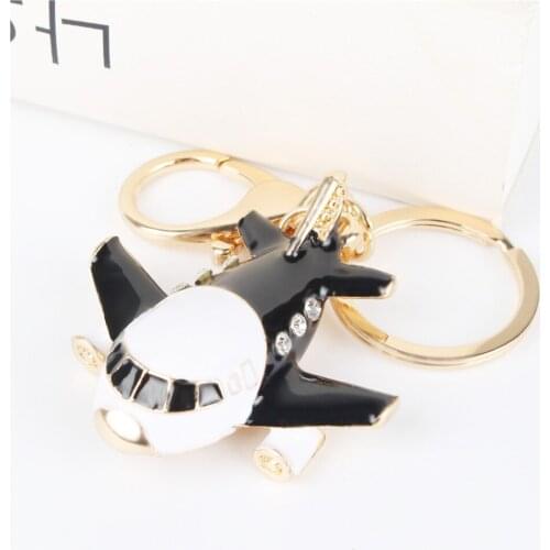 Black Plane Airplane Aircraft Pendant Charm Rhinestone Crystal Purse Bag Keyring Key Chain Accessories Wedding Party Lover Gift