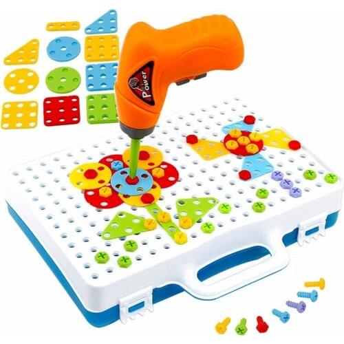 Kids Screwing Blocks Toys Assembly Disassembly Educational Toy Screwing Design Electric Drill Toy Creative Toys For Boys