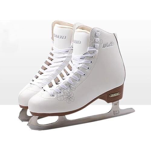 Kids Children Professional Genuine Leather Thermal Warm Thicken Figure Ice Skates Shoes With Ice Blade PVC Waterproof White