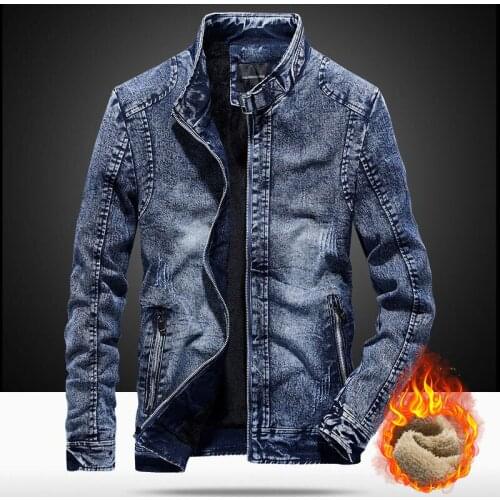 Vintage Denim Jackets Men Slim Fit Solid Color Casual Mens Jeans Coat Fashion Stand Clothes for Men Windbreaker NEW Plus Velvet