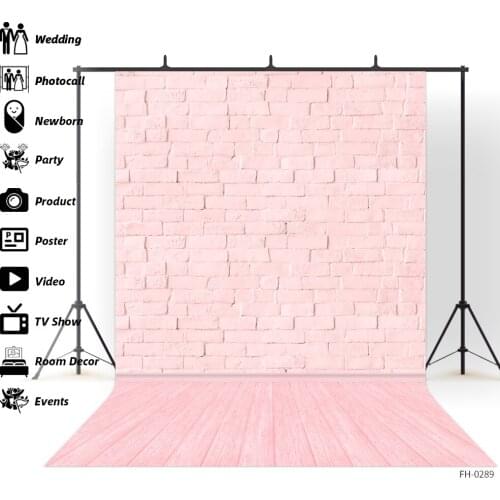 Pink Brick Wall Wooden Floor Planks Photo Studio Background Baby Shower Newborn Children Pet Party Portrait Photography Backdrop