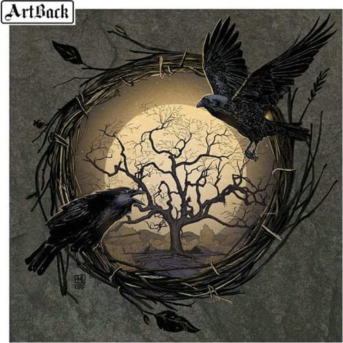 ArtBack 5d diy diamond painting crow tree icon full square diamond mosaic crafts 3d full round diamond embroidery animal