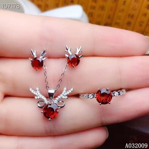 KJJEAXCMY fine jewelry 925 sterling silver inlaid natural garnet earrings ring pendant fashion deer girl suit support test