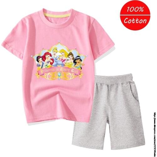 Disney Princess clothing set kids Summer Baby Clothes Set girls casual sport outfit children Clothes t shirt Suit