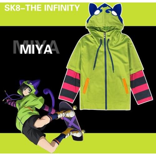 Anime SK8 the Infinity Miya Chinen Cosplay Hoodie Sweatshirt Coat Unisex Fake 2pcs Zipper Long Sleeve Jacket Costumes