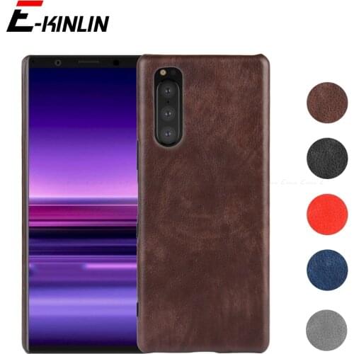Litchi Leather Pattern PU Case Back Cover For Sony Xperia 1 5 8 Lite 10 II Plus Ace Ultra Thin Hard PC Phone Cases