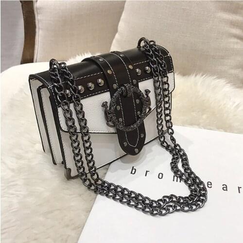 Fashion Female Square Bag New Quality PU Leather Womens Designer Handbag Rivet Lock Chain Shoulder Messenger Bags