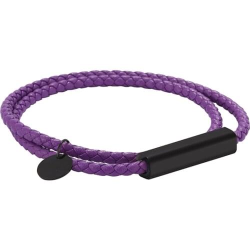 Leisure Fashion Jewelry Purple Double Leather Bracelet for Women Men Stainless Steel Magnetic Buckle Lovers Bracelets PD0696