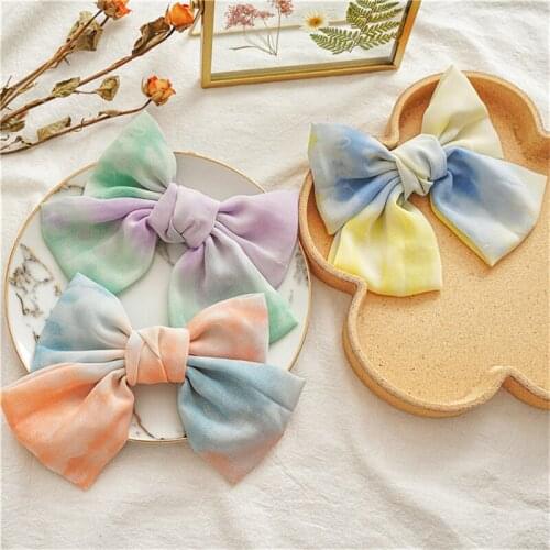 MueRaa Korean Style Chiffon Ribbon Bow Women Girls Hair Clips Hairgrips Hairpins Hair Accessories Trendy Lady Dyeing Headwear