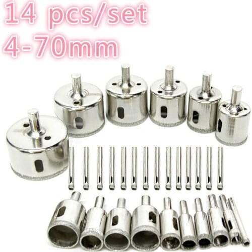 4-70mm 14 pcs/set Coated Diamond Drill Bit Set Ceramic Core Hole Saw Drilling Bits For Tile Marble Glass Opening Power Tools