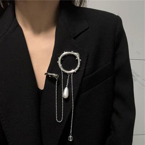 New Sale Kpop Statement Retro Punk Big Pins Cross Brooches Unisex Couple Chain Design Suit Accessory For Women Men Decoration