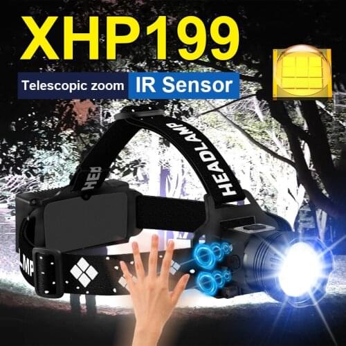 Newest XHP199 IR Sensor Headlamp 1000000LM Rechargeable Head Flashlight 9000mAh High Power Headlight 18650 Fishing Led Head Lamp