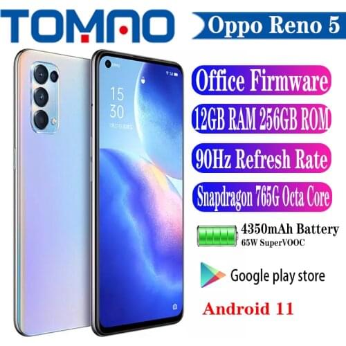 New Oppo Reno 5 5G Cell phone Octa Core Snapdragon 765G 6.43" 90Hz Refresh Rate Screen 4350mAh Battery 64MP Camera Google Play
