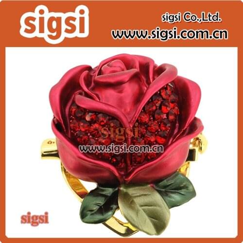 Bulk red enamel flower brooch crystal rhinestone rose brooch bin for valentines day gift