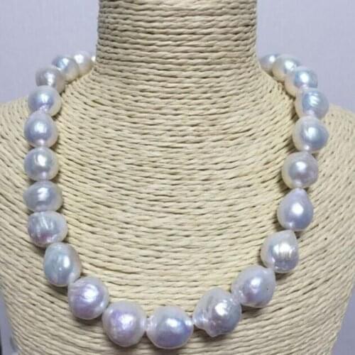 Classic 13-14 mm AAA luster south sea white baroque pearl necklace 18inch925silver