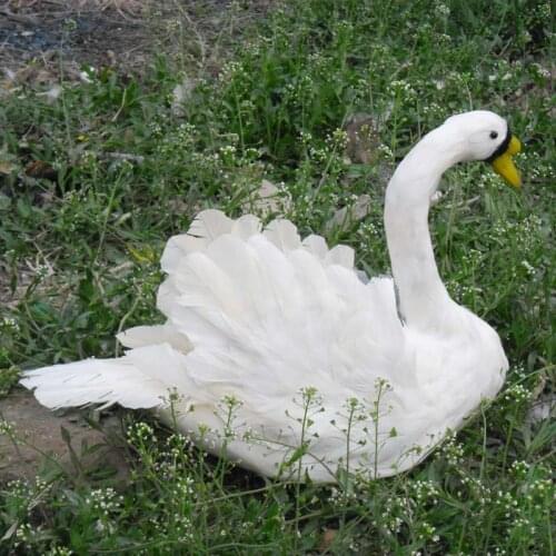 About 30x40cm white feathers swan ,Handmade model,polyethylene& feathers spreading wings swan decoration toy Xmas gift w3966