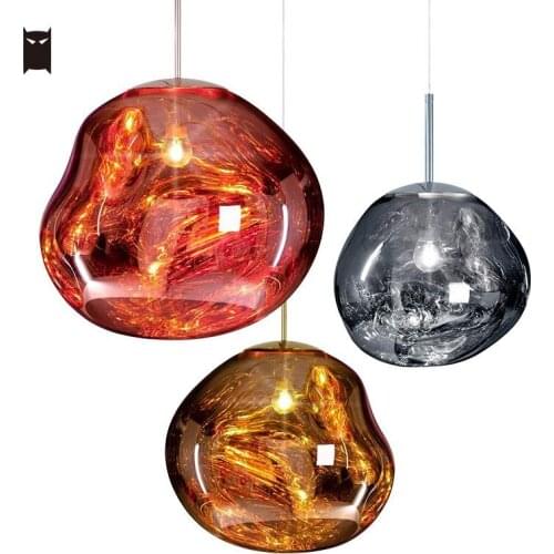 30/40cm Hand Blown Red Gold Silver Plating Stained Glass Pendant Light Fixture Modern Nordic Art Deco Hanging Ceiling Lamp Foyer