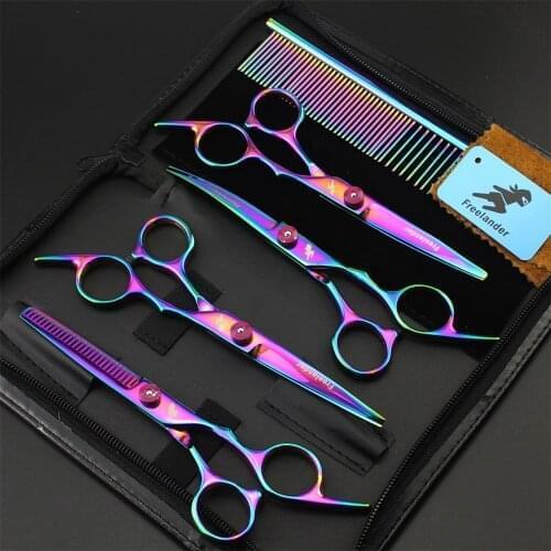 Professional 6.0 Inch Pet Scissors Dog Grooming kit Straight & Curved &Thinning Shear Pet Haircut Tools 5pcs Set