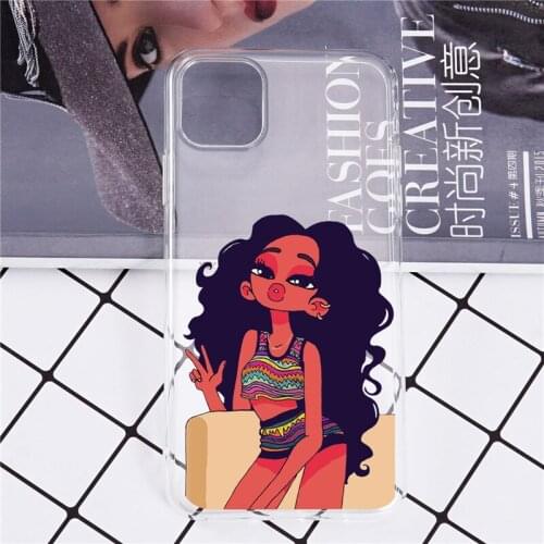 Transparent Melanin Magic African Black Girl Hair Art Case for iPhone X XR XS 11 Pro MAX 7 8 6 6S Plus 9 SE2020 Phone Back Cover