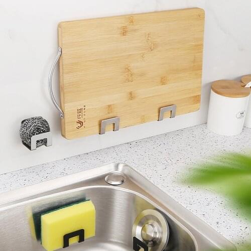 Stainless Steel Sink Sponges Holder Self-Adhesive Drainage Chopping Board Scouring Pad Soap Storage Organizer Kitchen Shelf