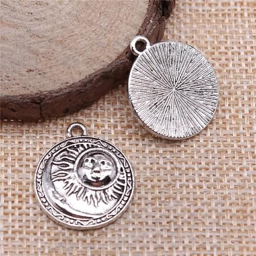 Earring Charms For Jewelry Making 10pcs Sun Moon Disc Charms 19x23mm Antique Silver Plated