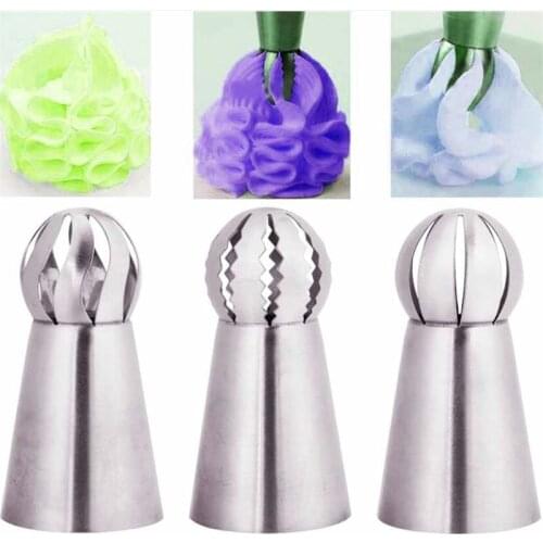 3Pcs/Set Hot Russian Spherical Ball Stainless Steel Flower Cake Nozzles Icing Piping Decorating Tips Tools Sphere Shape Cream