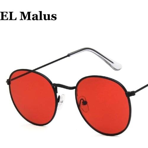 [EL Malus]Retro Metal Frame Sunglasses Women Mens Red Yellow Green Lens Mirror Black Silver Gold Shades Sexy Ladies Sun Glasses
