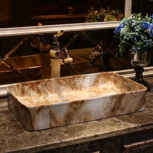 Increase imitation marble New Rectangular China bathroom sinks bowl Ceramic art handmade countertop ceramic antique wash basin