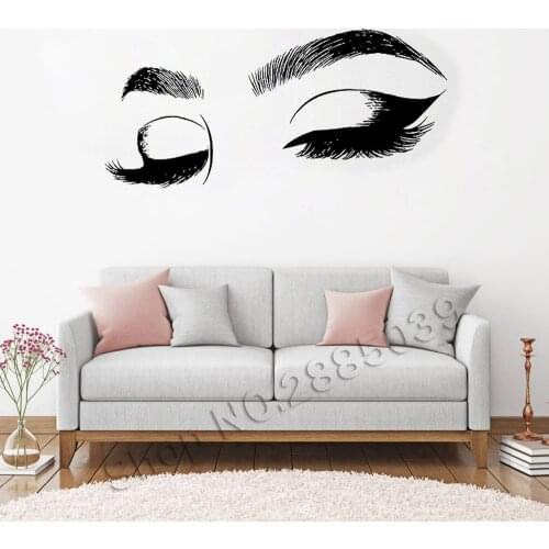 Closes Eyes Wall Decals Eyelashes Wall Stickers Make Up Girl Eyes Eyebrows Vinyl Wall Decor Beauty Salon Decoration New LC555
