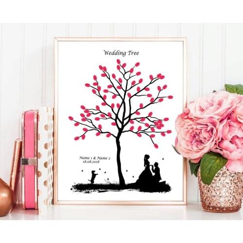 Groom Propose Bride Under Tree,Free Custom Name Date Canvas Print Wedding Signature Guestbook,Wedding Tree For Party Decoration