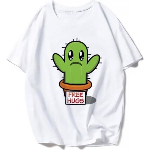 Women T Shirt T-shirts Cactus Casual Fashion Cartoon White Short Sleeve Summer Tees Tops Graphic Female Ladies T-Shirt