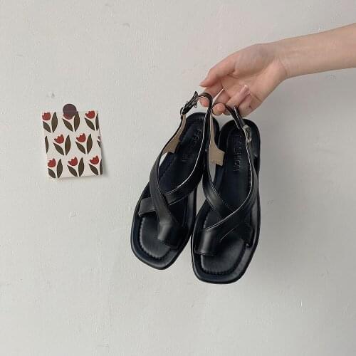 2021 New Fashion Woman Sandals Shoes Round Toe Summer Shoes Women 2.5cm Heel Black Basic Buckle Size 35-40