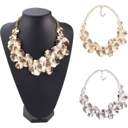 New Jewelry Accessories Exaggeration Gold&Silver Color Leaves Pendant Bib Choker Statement Stainless Steel Necklace for Women