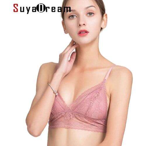 SuyaDream Women Lace Bra 100%Real Silk Lining Thin Padded 3/4 Cup Bras For Girl Every Bra Underwear New Black White