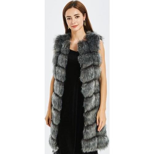 CP Faux Fur Factory Fox Faux Fur Vest Women Winter Warm Fox Artifical Fur Waistcoat Middle Long Coat Ladies Faux Furs Vest