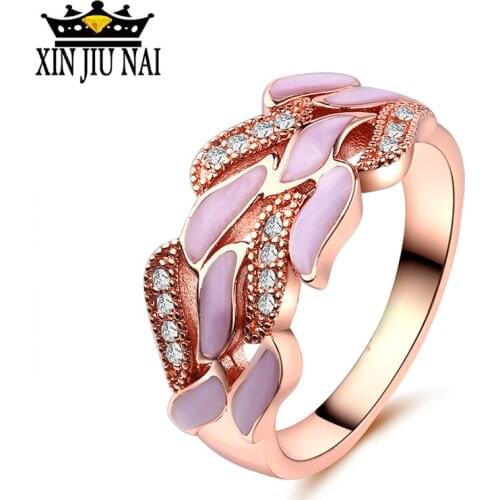 Creative Pink Enamel Women Rings European Fashion Personal Rose Gold Color Wedding Ring Jewelry Valentines Day Gifts anillos