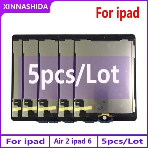 5Pices/lot 5Pcs LCD +Adhesive For Apple Ipad Air 2 ipad 6 A1567 A1566 Full LCD Display Touch Screen Digitizer Panel Assemble