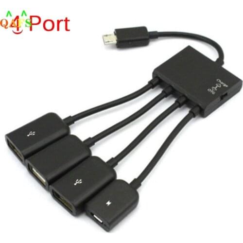 1PC 4 in 1 Micro USB Host OTG Charge Hub Cord Adapter Splitter for Android Smartphones Tablet Black Cable 20cm