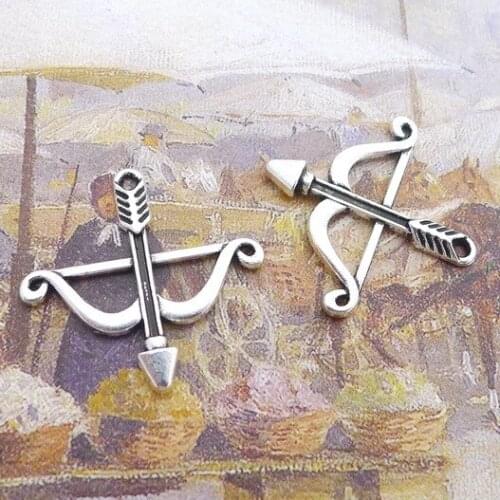 10pieces/lot 25*25mm Antique silver color Metal Bow and arrow charm Cupids arrow Pendant Necklace Bracelet Key chain accessory