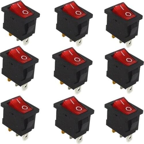 2Pcs KCD1 10*15mm 3Pin ON/OFF Boat Car Rocker Switch 6A/10A 250V/125V AC Red With lamp Button Switch