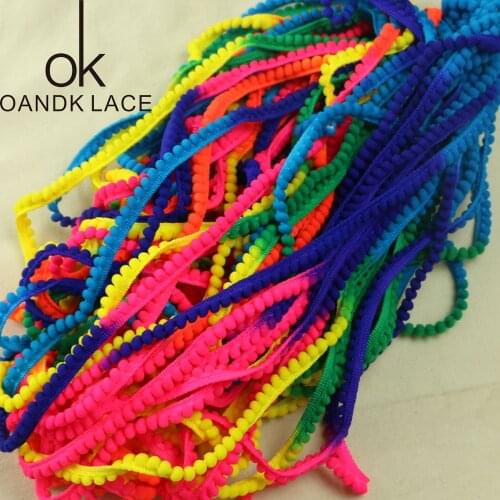 5 Yard Stained Ribbon Colorful Pom Pom Lace Trim Ball Fringe Lace Ribbon Knitting For Cloth or Bag DIY Sewing Accessories