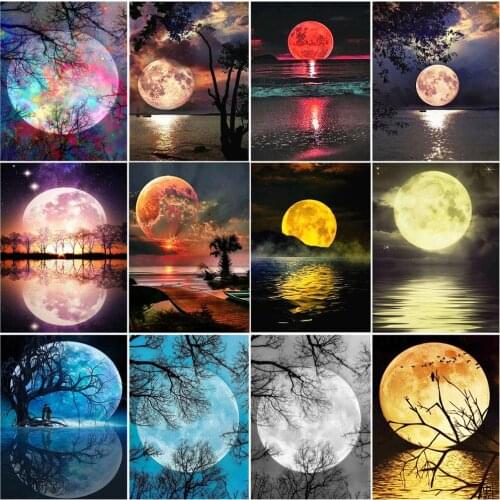 5D Diamond Painting Night Scene Moon DIY Full Drill Square Diamond Embroidery Mosaic Landscape Cross Stitch Home Decoration