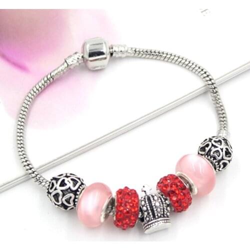 6PCS/Lot Wholesale DIY Jewelry Interchangeable European Bead 3D Crown Bracelets for Women Pulsera Bijoux