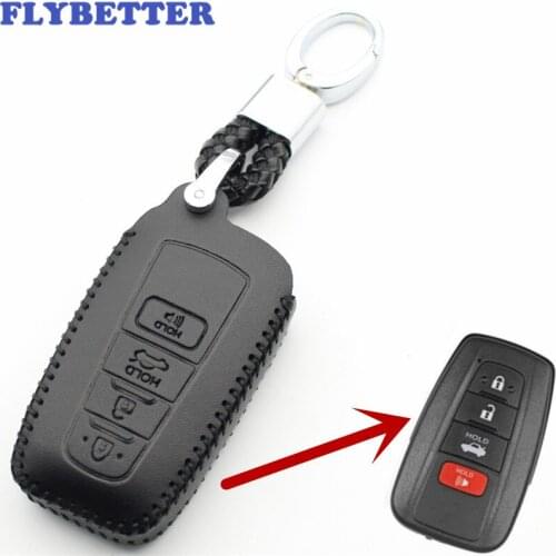 FLYBETTER Genuine Leather KeyChain 4Button Smart Key Case Cover For Toyota Camry/CHR/Prius/Corolla/Rav4 Car Styling L241