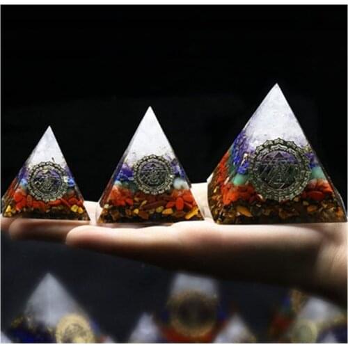 Chips chakela seven chakra Ogan pyramid colorful crystal gemstone resin healing for Home Decoration
