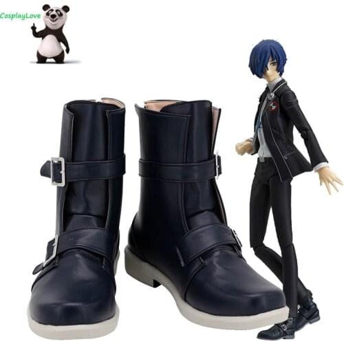Persona 3 Yuuki Makoto Black Cosplay Shoes Long Boots Leather Custom Made CosplayLove