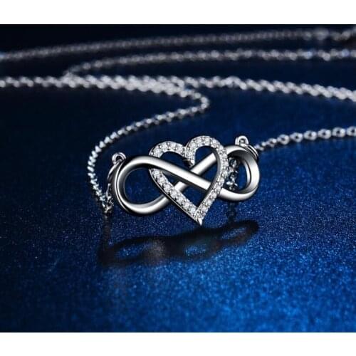 Exquisite Silver Plated Infinity Heart Zirocn Necklace Rose Gold/Gold Color White Crystal Stone Long Necklace Jewelry for Women